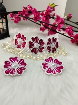 Pink Flower Choker Necklace Set