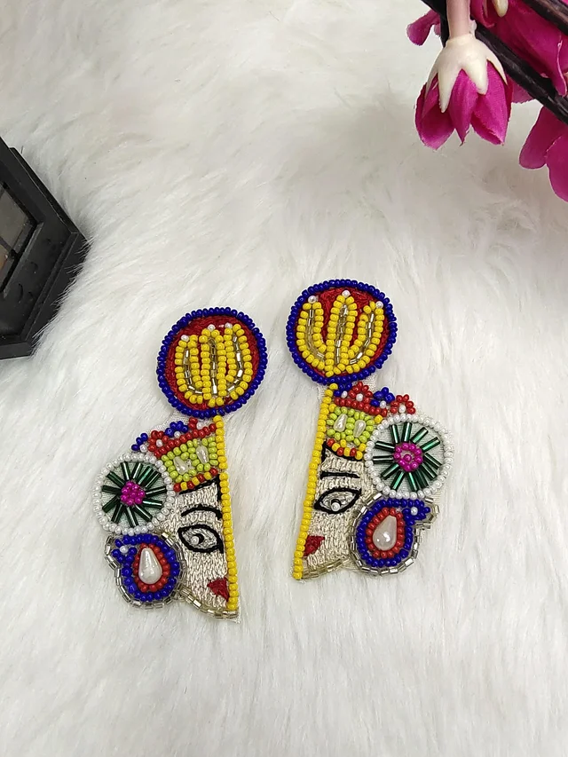 Mata Rani Red Beaded Earrings
