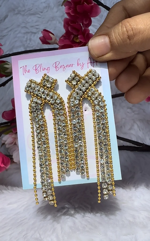 Cross Rhinestone Dangler Earrings