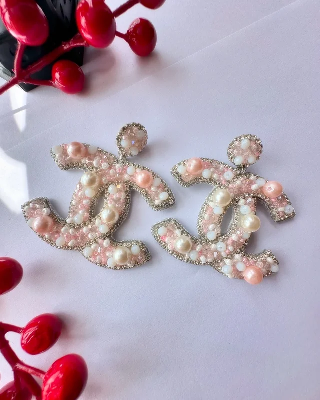 Chanel White And Pink Earrings