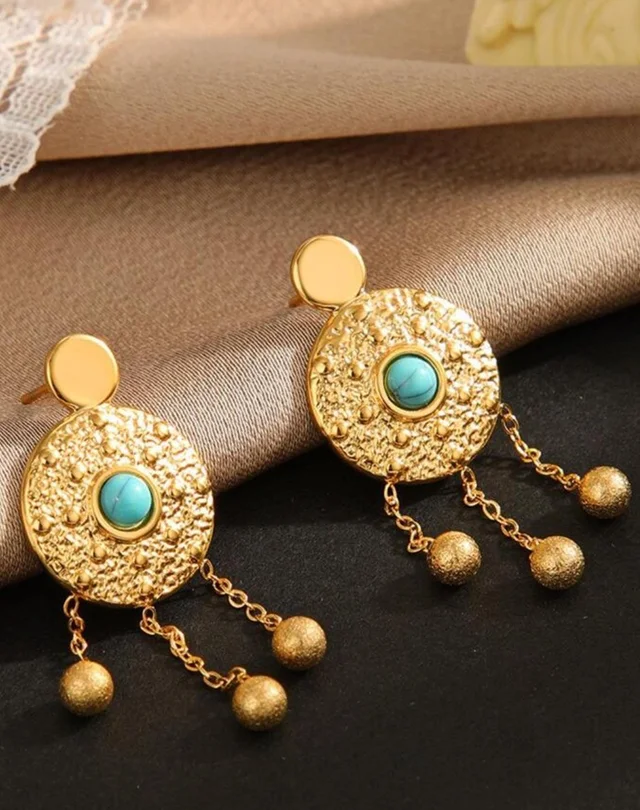 Boho Turquoise Ball Drop Earrings