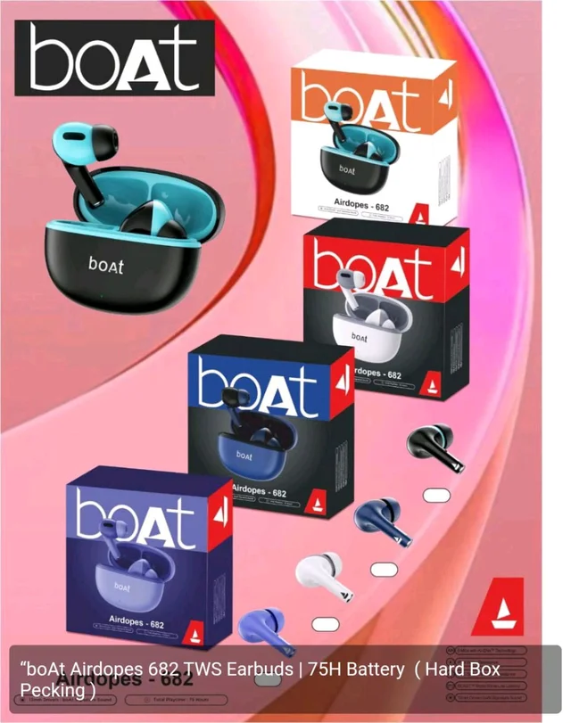 “boAt Airdopes 682 TWS Earbuds | 75H Battery  ( Hard Box Pecking )