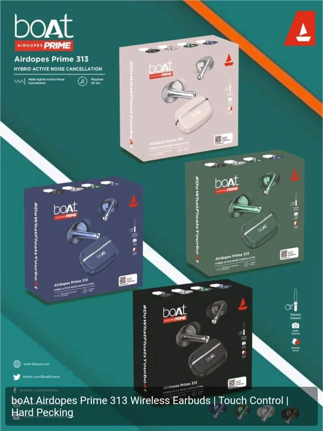 boAt Airdopes Prime 313 Wireless Earbuds | Touch Control | Hard Pecking