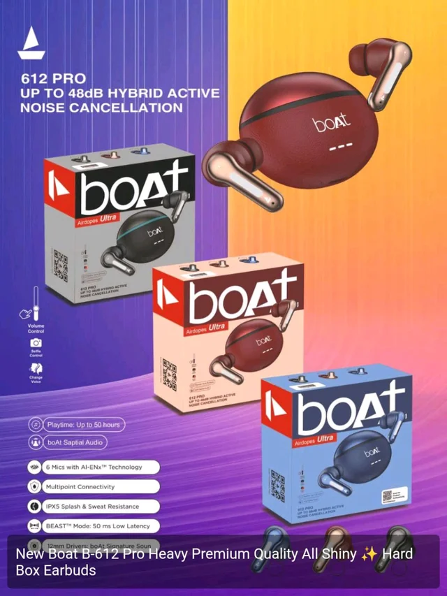 New Boat B-612 Pro Heavy Premium Quality All Shiny ✨ Hard Box Earbuds