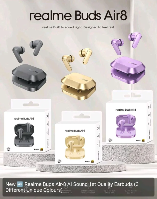 Realme Buds Air-8 AI Sound 1st Quality Earbuds (3 Different Unique Colours)