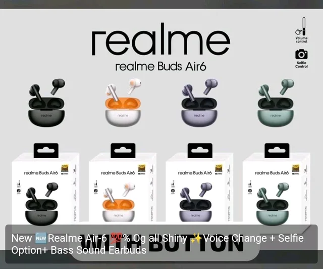 Realme Air-6 💯% Og all Shiny ✨Voice Change + Selfie Option+ Bass Sound Earbuds
