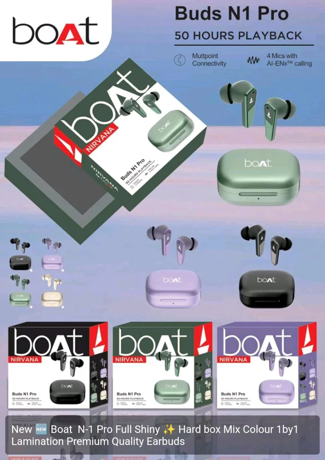Boat  N-1 Pro Full Shiny ✨ Hard box Mix Colour 1by1 Lamination Premium Quality Earbuds