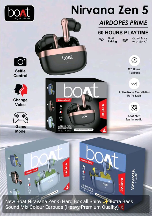 Boat Niravana Zen-5 Hard Box all Shiny ✨ Extra Bass Sound Mix Colour Earbuds (Heavy Premium Quality)