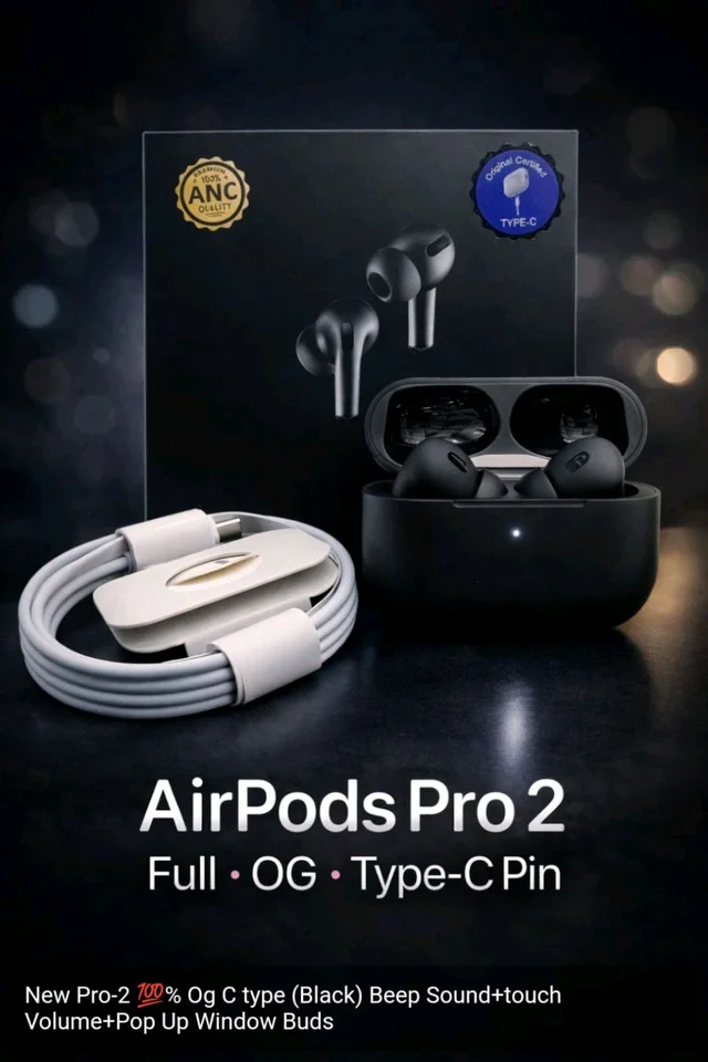 Pro-2 💯% Og C type (Black) Beep Sound+touch Volume+Pop Up Window Buds