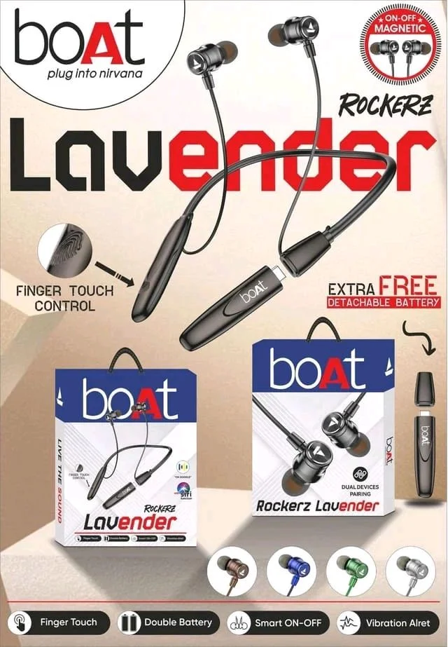 Boat Rockerz Lavender Double battery 🔋+ Magnetic 🧲 on off+ vibration Double Box Packing