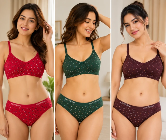 Women full coverage hosiery printed lingerie set