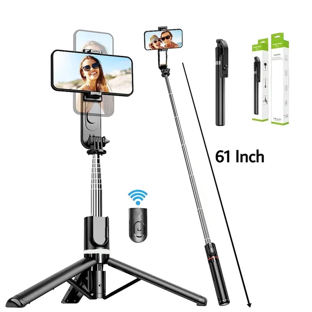 61 Inch Selfie Stick Tripod, Extendable to 61 Inche Tripod Stand with Wireless Remote