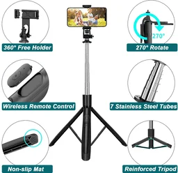 Selfie Stick with Tripod Stand 360 Degree Rotation Rechargeable Remote Quadripod Stand Balance Handle 71-inch Selfie Stick for Phone Camera Gopro 360°Panoramic Shooting Vlogging Live Stream