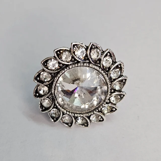 Adjustable Brass Crystal Silver Stone Ring