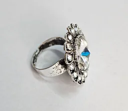 Adjustable Brass Crystal Silver Stone Ring