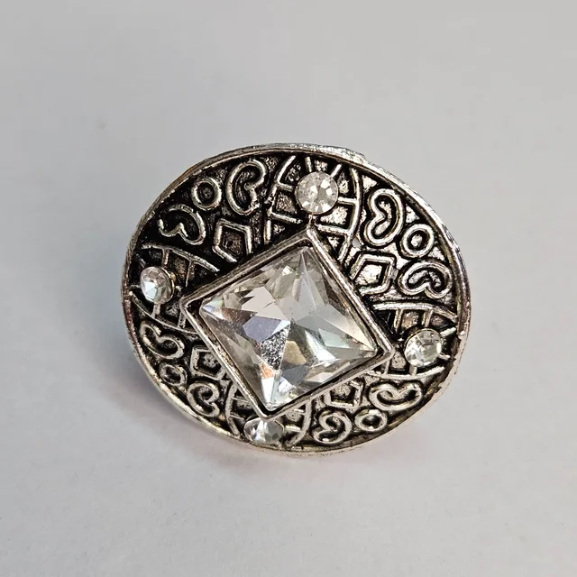 Adjustable Brass Crystal Silver Stone Ring