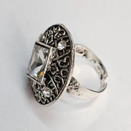 Adjustable Brass Crystal Silver Stone Ring