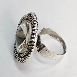 Adjustable Brass Crystal Silver Stone Ring
