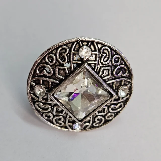 Adjustable Brass Crystal Silver Stone Ring
