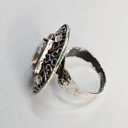 Adjustable Brass Crystal Silver Stone Ring