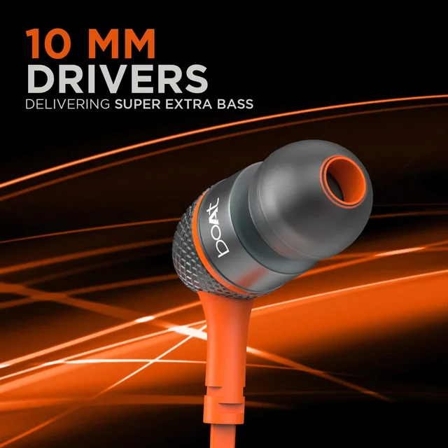 boAt Bassheads 225 Wired in Ear Earphone with Mic (Fiery Orange Indi)