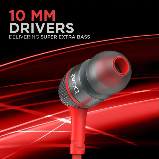 boAt Bassheads 225 Wired in Ear Earphone with Mic (Red) - Red