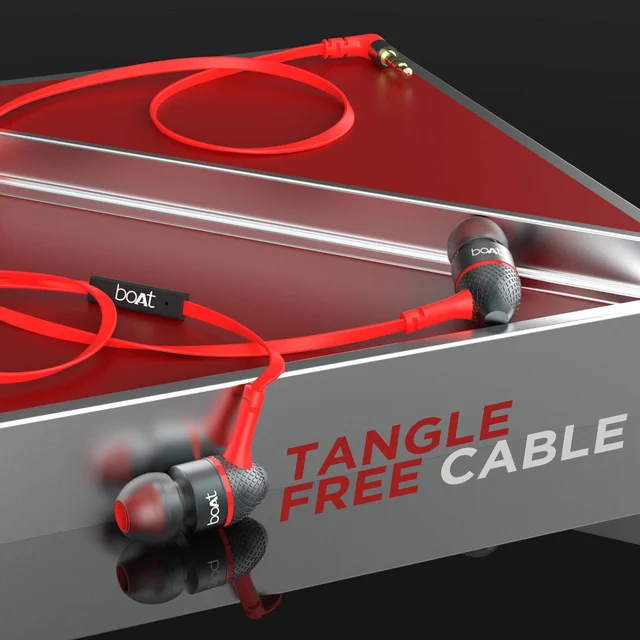 boAt Bassheads 225 Wired in Ear Earphone with Mic (Red) - Red