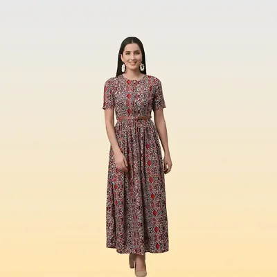 Classic Crepe Printed Dresses for Women - M