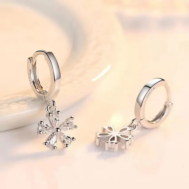 dc jewels Royal and Beautiful Silver Plated Flower Dangle Drop Zircon Earrings for Women
