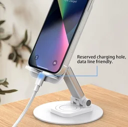 Foldable Mobile Phone Stand Dock Tabletop Mount, Aluminum Stand for Table & Bed Compatible with All Smartphones & Tablets 4 to 11''inch Desk Accessories - Black