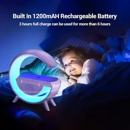 G Shape Multifunctional Google Speaker Wireless Charger Speaker 15 Watt Fast Charging Speaker Atmosphere Lamp With Bluetooth Speaker FM Radio 6 RGB Music Sync Lighting Mode For Bedroom