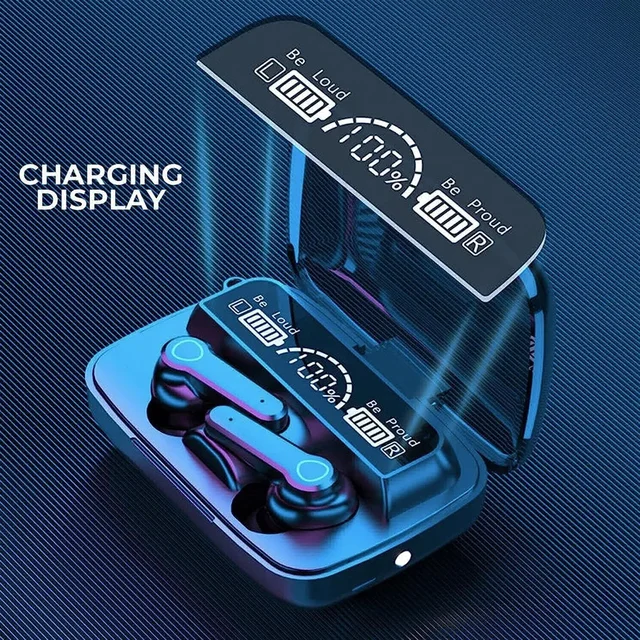 M19 Wireless Earbuds TWS 5.1 Large Screen Dual LED Digital Display Touch Bluetooth Headphones Mini Compact Portable Sports - Black