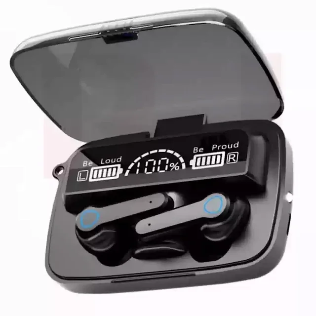 M19 Wireless Earbuds TWS 5.1 Large Screen Dual LED Digital Display Touch Bluetooth Headphones Mini Compact Portable Sports - Black