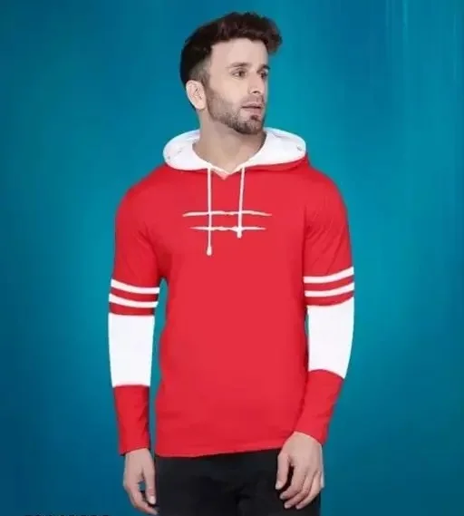 Men's Blue Colorblocked Hooded Sweatshirt on Sale - L