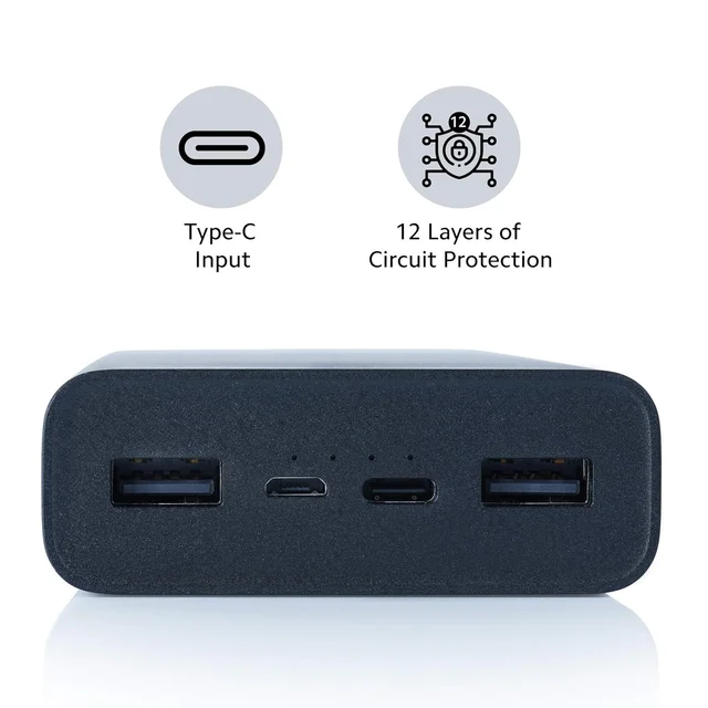 MI Power Bank 3i 20000mAh Lithium Polymer 18W Fast Power Delivery Charging | Input- Type C | Micro USB| Triple Output | Sandstone Black - Black