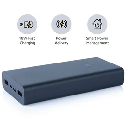 MI Power Bank 3i 20000mAh Lithium Polymer 18W Fast Power Delivery Charging | Input- Type C | Micro USB| Triple Output | Sandstone Black - Black