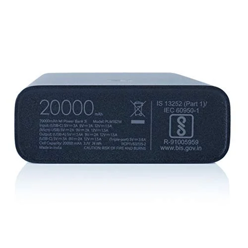 MI Power Bank 3i 20000mAh Lithium Polymer 18W Fast Power Delivery Charging | Input- Type C | Micro USB| Triple Output | Sandstone Black - Black