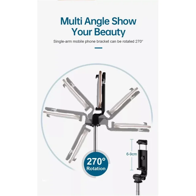 Selfie Stick R1S-L with Detachable Bluetooth Wireless Remote Phone Holder Compatible with All Smartphones Bluetooth Selfie Stick