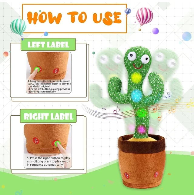 Toy Imagine™ Dancing Cactus Toy for Babies Talking, Speaking, Recording | Repeat What You Say | Singing Electronic Pet for Toddlers | Swing and Sing Toy-Charger Cactus Toy Plant.. (Age 1-10 Years) - Green