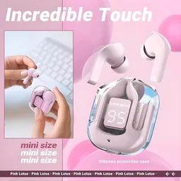 Transparent Digital Display True Wireless 5.0 Bluetooth ANC TWS Earpods - in Ear Power LED Display, IPX4 Water-Resistant Stereo, Active Noise Reduction, Touch-Control Earbuds with Charging Bin (Pink)