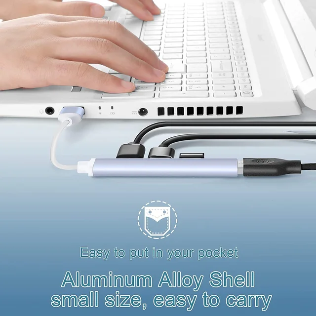 USB Hub 3.0 for PC, 4-Port High Speed USB Hub with Aluminium Shell