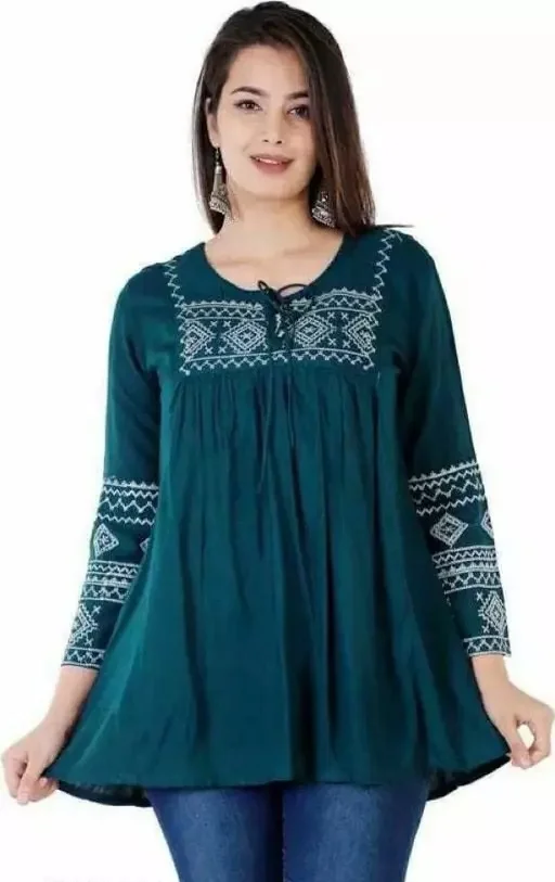 Women Embrodery Green Top, Frock_Top,Kurti_Top