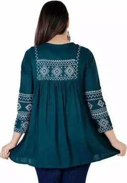 Women Embrodery Green Top, Frock_Top,Kurti_Top - S