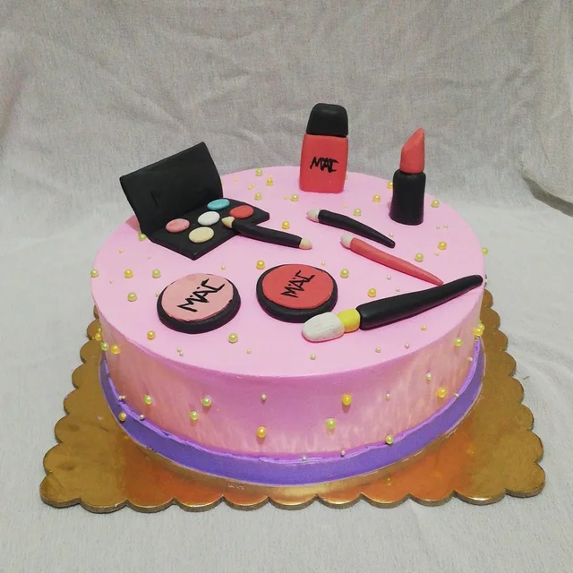 Makeup Theme Butterscotch Fondant Cake - 2 Pound