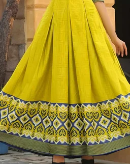 RAYON ANARKALI LONG KURTI - Yellow, Free Size