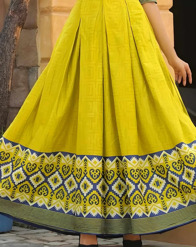 RAYON ANARKALI LONG KURTI - Yellow, Free Size