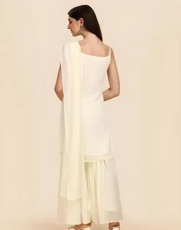DECIZE CLOTHING KURTI SHARARA SET WITH DUPATTA - White, XLL