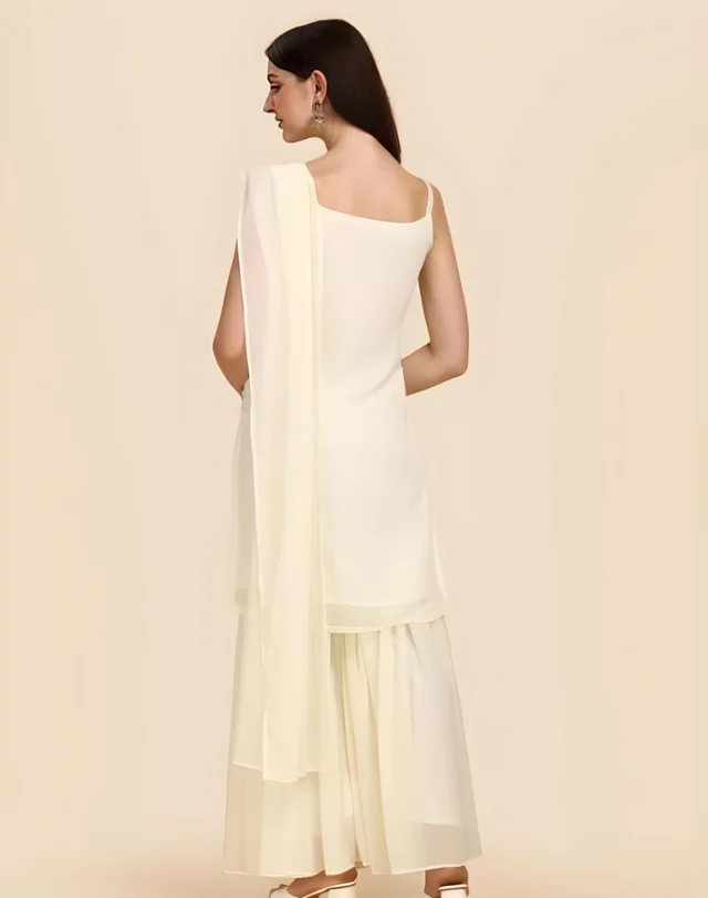DECIZE CLOTHING KURTI SHARARA SET WITH DUPATTA - White, XLL