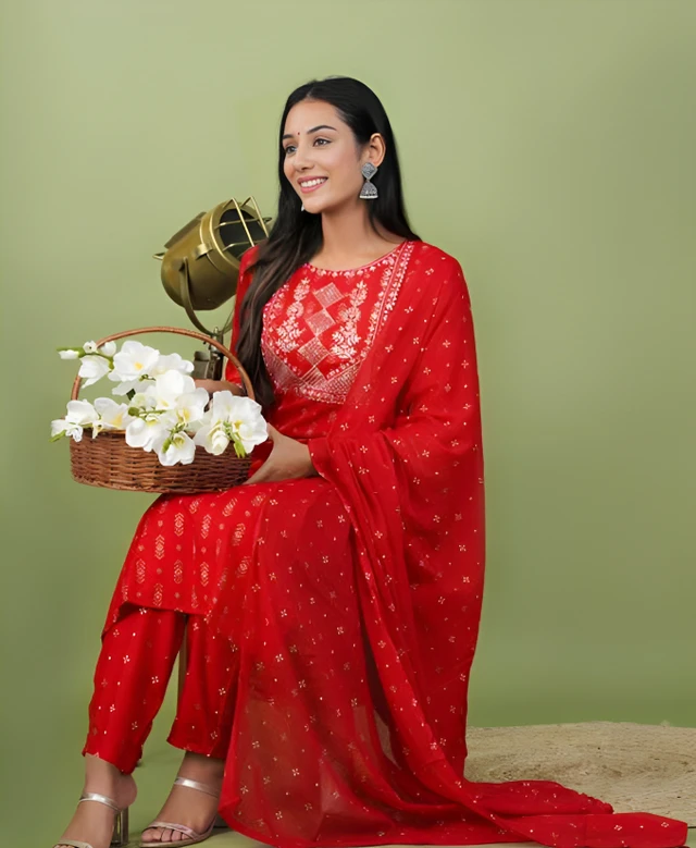 Dupatta Set - Red, L