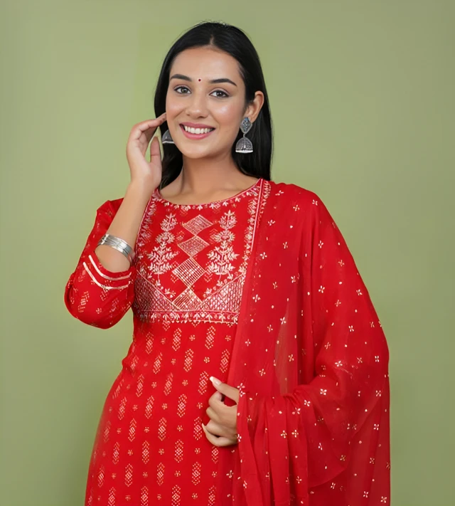 Dupatta Set - Red, XL